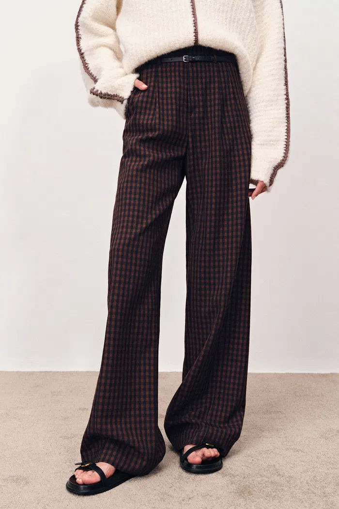 Coco Checkered Wide Leg Trousers in Merino Wool | Fabrique