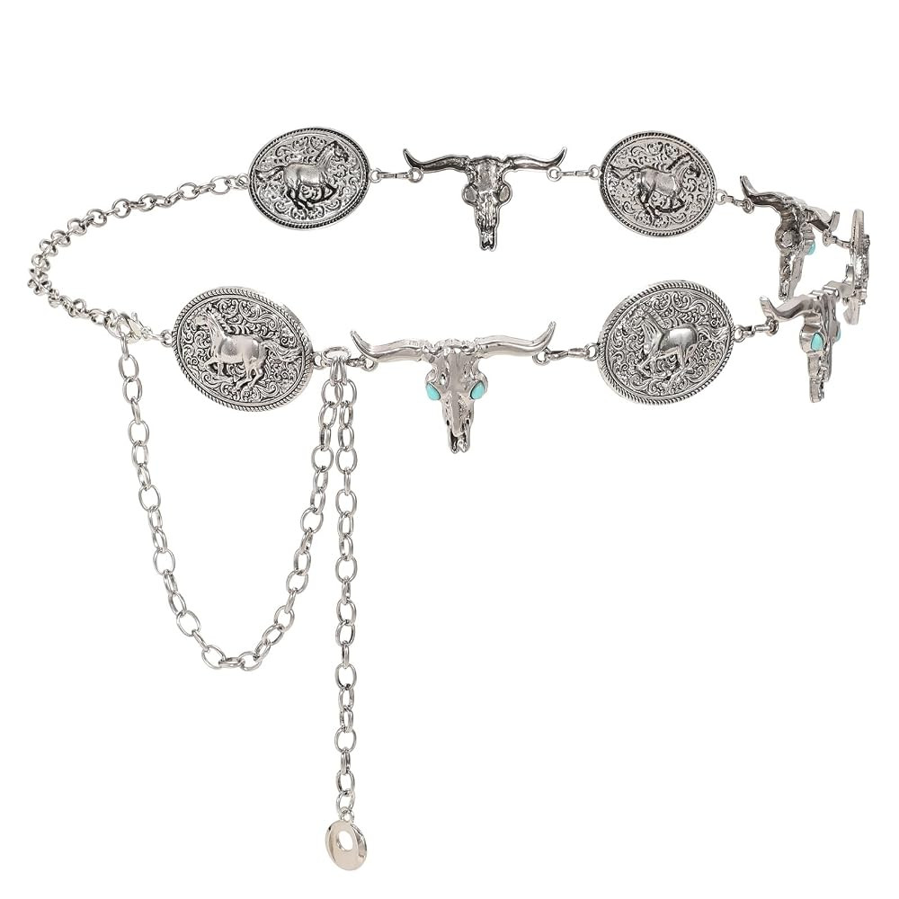 XZQTIVE Silver/Gold Concho Chain Belt for Women - Western Cowgirl Belt for Dresses, Jeans, Countr... | Amazon (US)