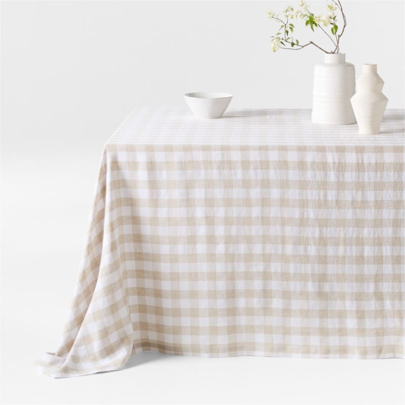 Marin White and Natural Buffalo Check Oversized European Flax-Certified Linen Tablecloth + Review... | Crate & Barrel