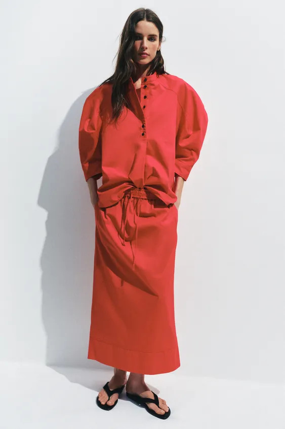 ZW COLLECTION POPLIN MIDI SKIRT | Zara US