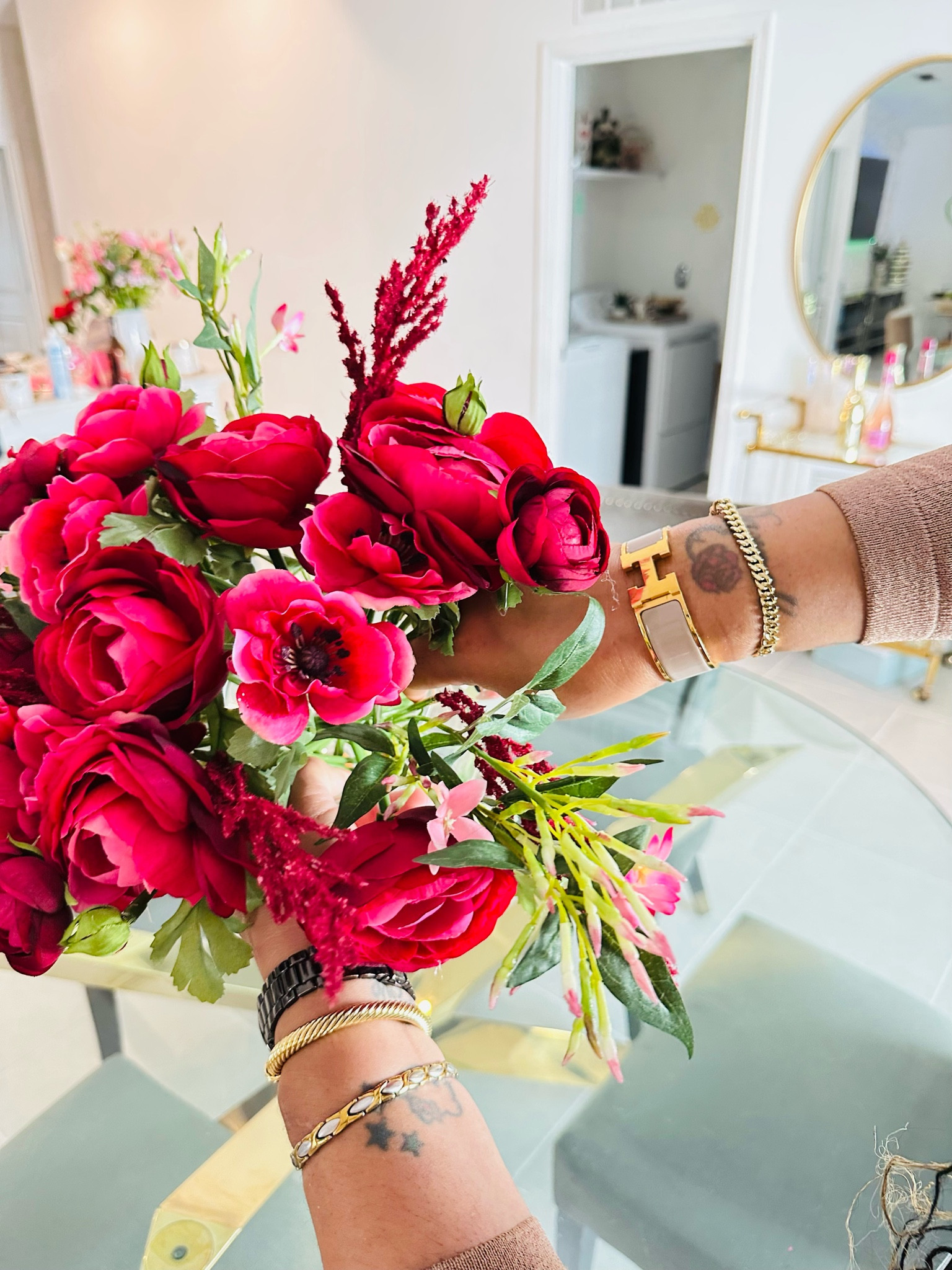 A bold statement of color🌺. Peonies, jasmine, and ranunculus sit in a clear vase with faux water. they’ll last for years to come.

#LTKU #LTKSeasonal #LTKMostLoved