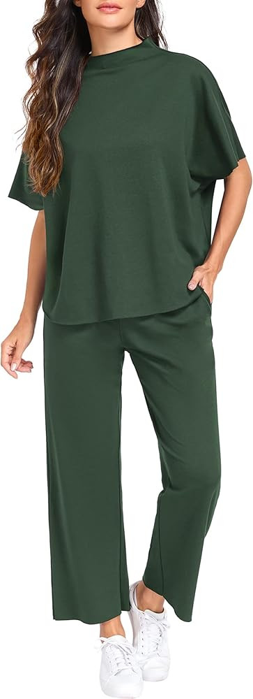 PrinStory Womens 2 Piece Lounge Sets Casual Outfits Pullover Top and Wide Leg Pants Matching Sets... | Amazon (US)