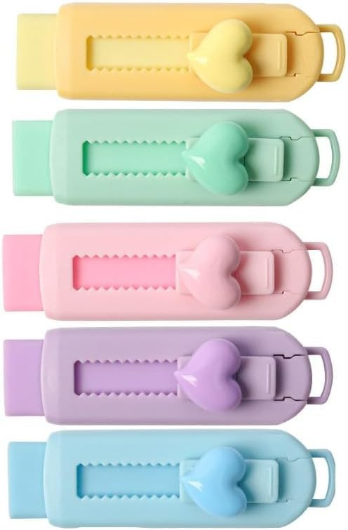 5 Pcs Multicolor Sliding Retractable Pencil Eraser with Plastic Sleeve,Large Erasers for School O... | Amazon (US)