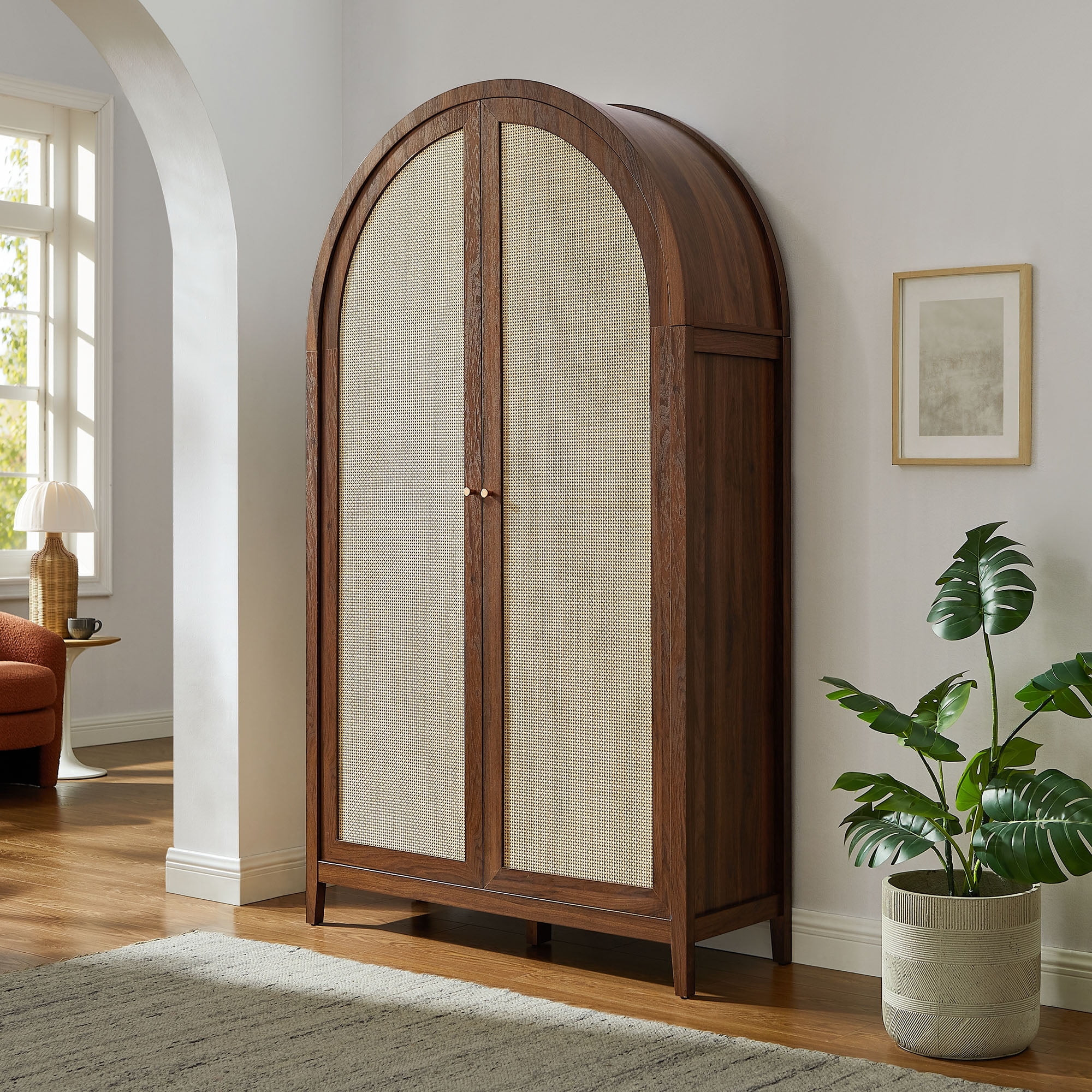 Modway Calista 79" Tall Wide Rattan Arched Storage Cabinet in Walnut by Modway | Walmart (CA)