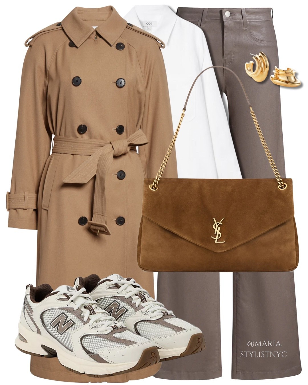 Taupe jeans, trench coat, white shirt, New Balance sneakers 👟 

#LTKShoeCrush #LTKSeasonal #LTKItBag