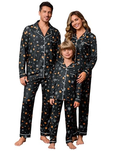 iClosam Soft Halloween Family Pajamas Matching Sets for Women Men Cozy Fall Sleepwear Long Sleeve Button Front PJs | Amazon (US)
