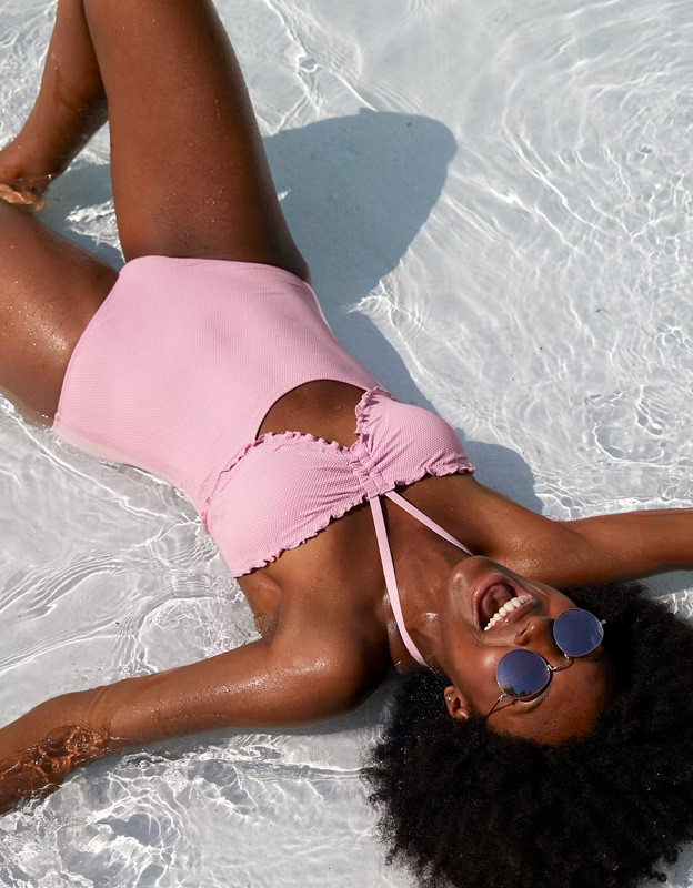 Aerie Pique Bandeau Halter One Piece Swimsuit | American Eagle Outfitters (US & CA)