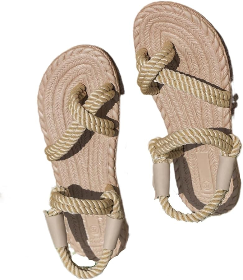 Floerns Women's Rope Sandal Toe Thong Strappy Braided Sandals Summer Slip on Slides | Amazon (US)