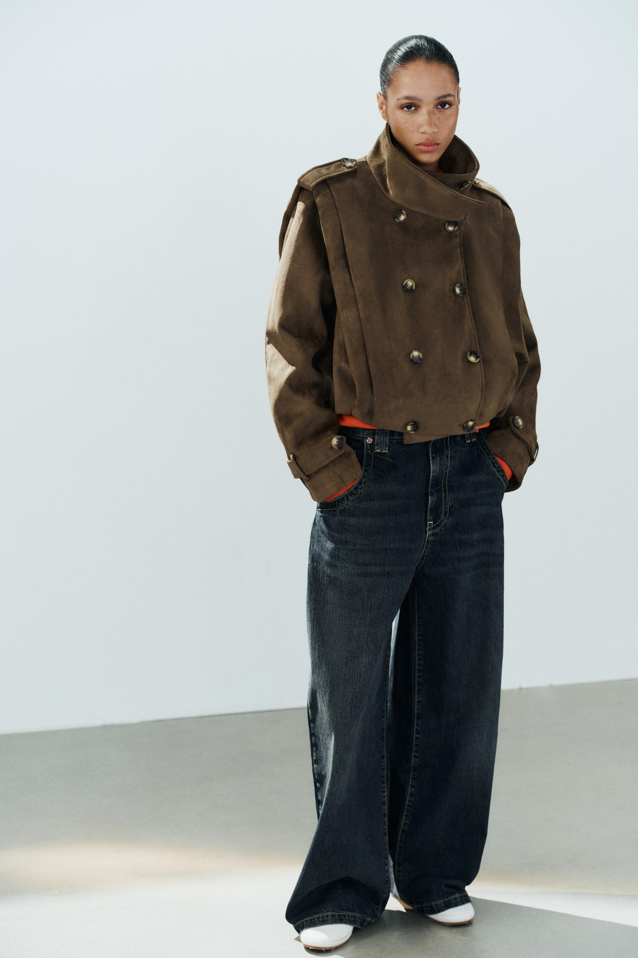 FAUX SUEDE PLEATED SHORT TRENCH COAT | Zara US