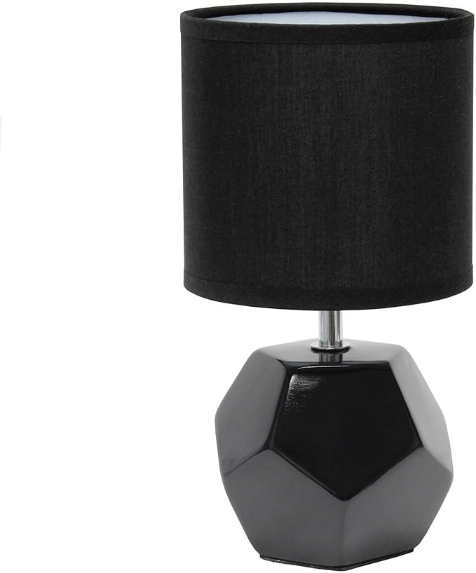 Simple Designs LT2065-BLK Round Prism Mini Table Lamp with Matching Fabric Shade, Black | Amazon (US)