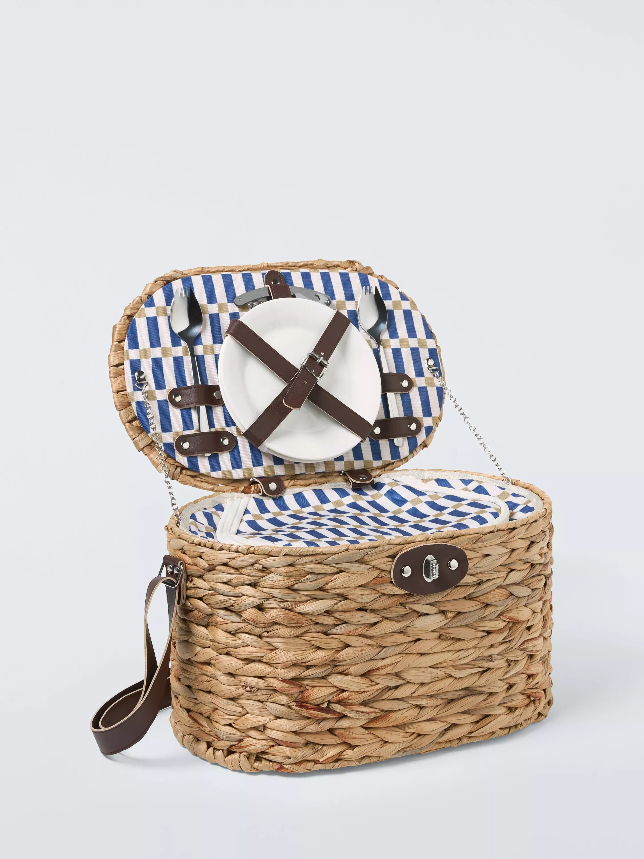 John Lewis Modern Rustic Filled Woven Water Hyacinth Picnic Hamper, 2 Person | John Lewis (UK)
