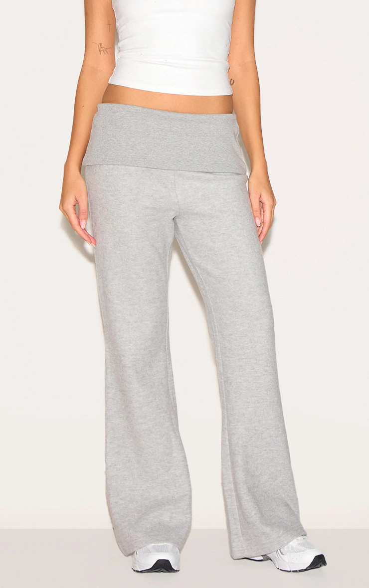 Grey Marl Super Soft Foldover Waist Flare Lounge Pants | PrettyLittleThing US