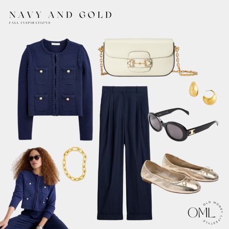 Navy and gold fashion, white bag, Gucci bag, gold ballerina flats, Celine sunglasses 

#LTKworkwear #LTKGiftGuide #LTKstyletip