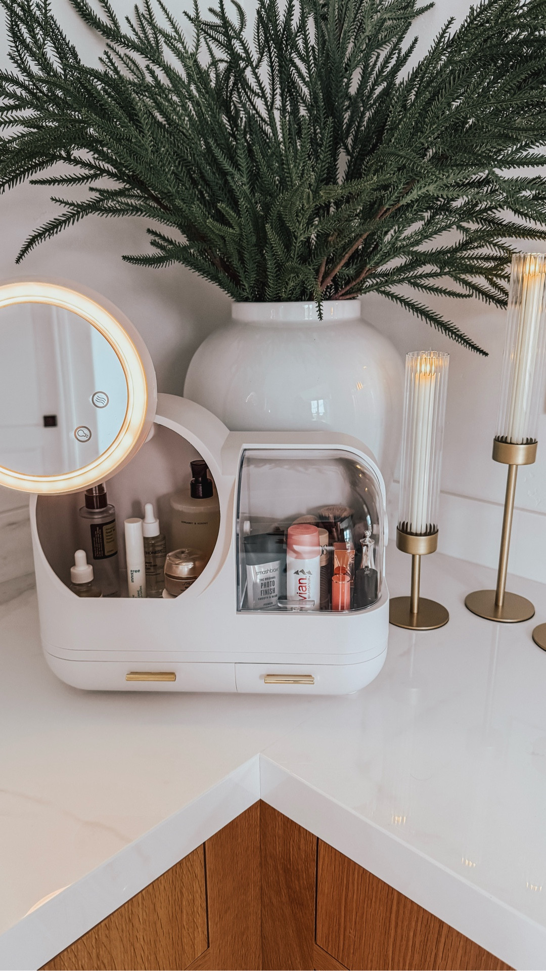 My new must-have beauty organizer is this Amazon countertop makeup mirror with a built-in fan, plus hidden storage for lipsticks, makeup brushes, skincare, and everyday essentials. 

#LTKgrwm #LTKBeauty