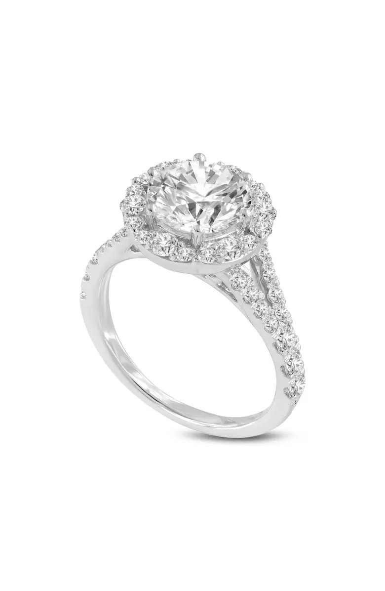 LuvMyJewelry Celine 14K White Gold Round Cut Lab Grown Diamond Halo Engagement Ring - 2.98 Ct | N... | Nordstrom