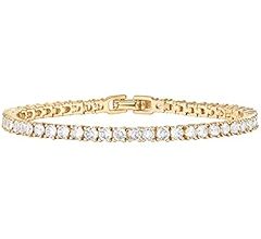 PAVOI 14K Gold Plated 3mm Cubic Zirconia Classic Tennis Bracelet | Gold Bracelets for Women | Siz... | Amazon (US)