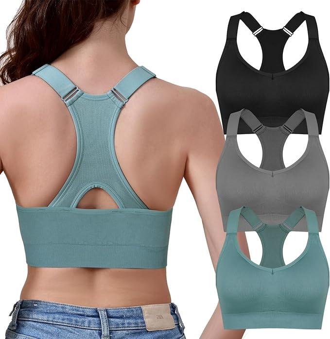 Double Couple Sports Bras for Women Adjustable Medium Impact Racerback Padded Sports Bra for Yoga... | Amazon (US)
