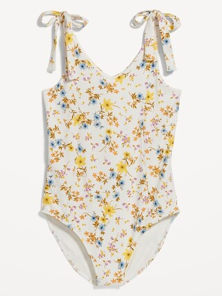 Printed Tie-Shoulder V-Neck Rib-Knit Bodysuit for Women | Old Navy (US)