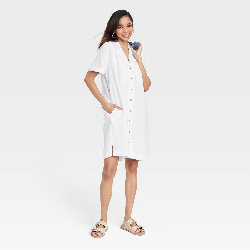 Women&#39;s Short Sleeve Button-Front Shirtdress - Universal Thread&#8482; White L | Target