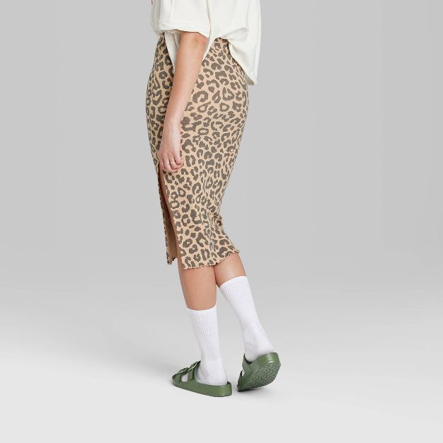 Women's Ascot + Hart Rib Knit Graphic Skirt - Tan Leopard Print | Target
