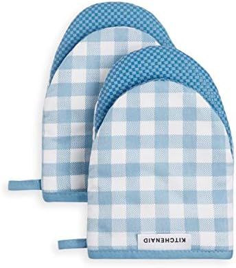 KitchenAid Kitchen Aid Gingham Mini Oven Mitt Set, 5.5"x8", Blue Velvet 2 Count | Amazon (US)