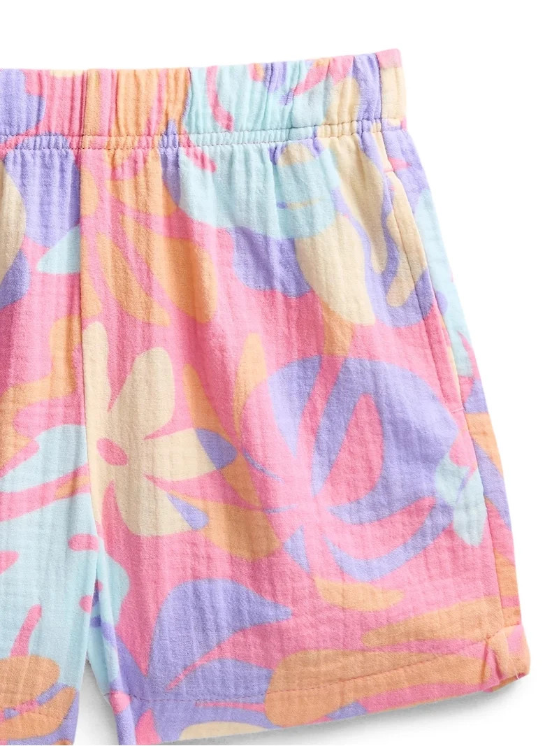 Wonder Nation Girls Textured Woven Cotton Top and Shorts Outfit Set, 2-Piece, Sizes 4-10 | Walmart (US)