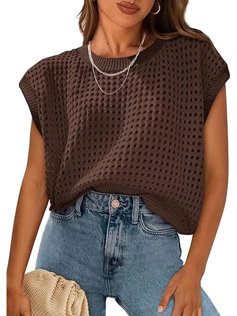 PRETTYGARDEN Womens Spring Tops Summer Shirts Crochet Cap Sleeve Sweater Pullover Cute Crew Neck ... | Walmart (US)