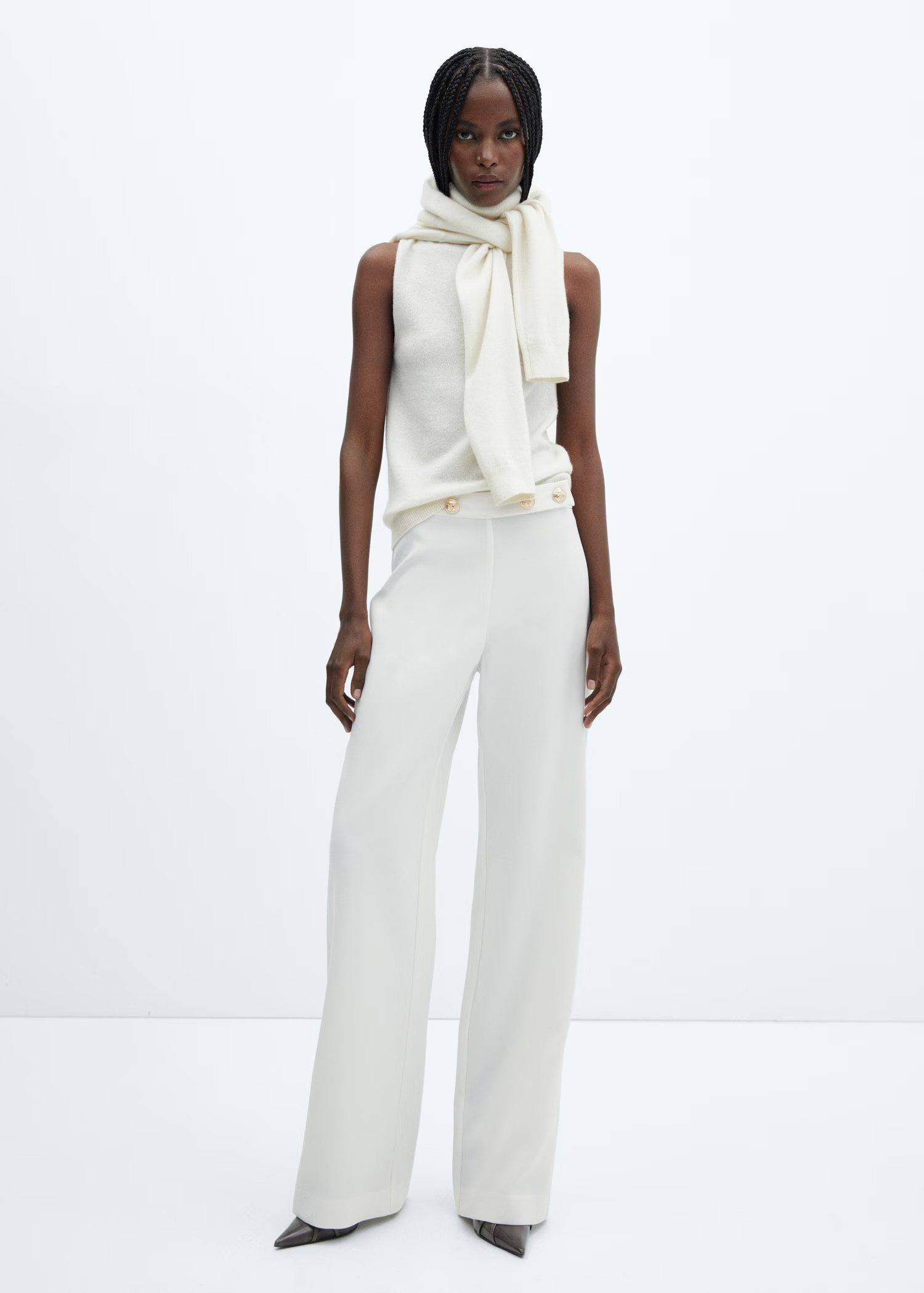 Trousers with waist button  - Woman | MANGO United Kingdom | MANGO (UK)