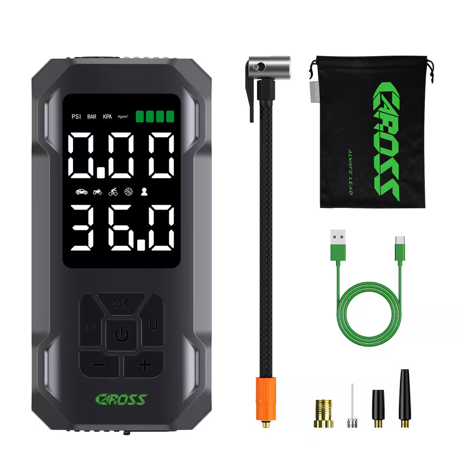 CAROSS - Portable Air Compressor, 150 PSI Smart Tire Inflator with 3.6” Digital Display & 7,500mAh Battery - Gray | Best Buy U.S.