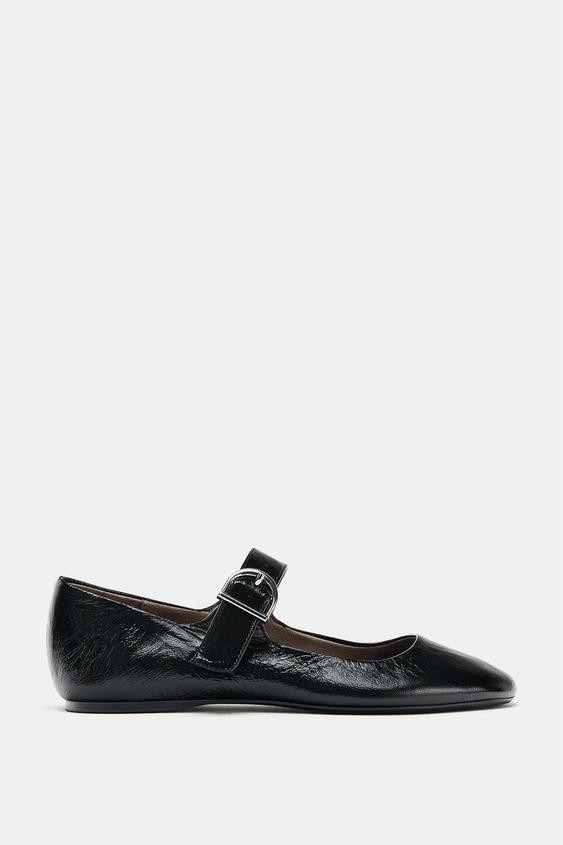 LEATHER BUCKLE BALLET FLATS | Zara US