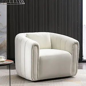 ANJ Swivel Barrel Chair with Plump Pillow, Modern Channel Velevt Accent Chair, Comfy Round Armcha... | Amazon (US)