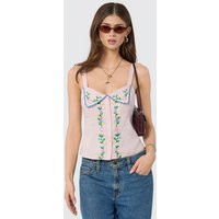 ASTR the Label | Shaya Floral Embroidered Top in Pink | Size M | ASTR The Label (US)