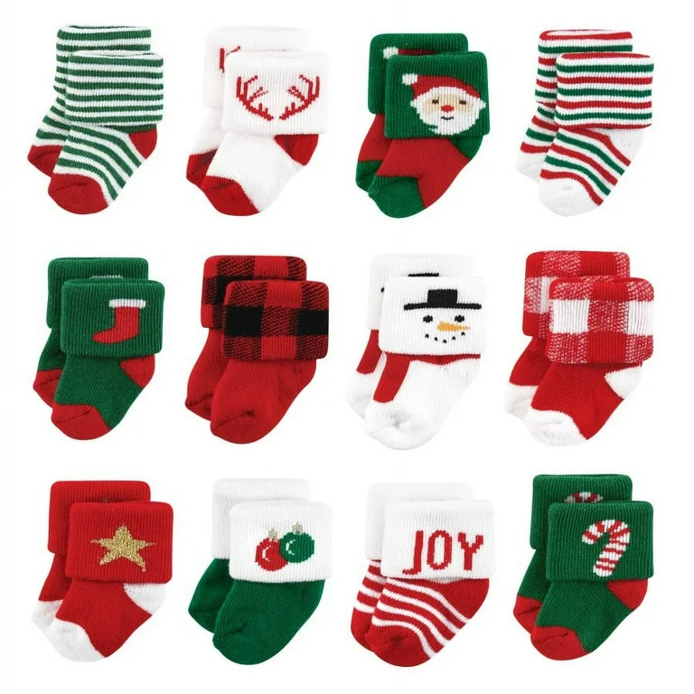 Hudson Baby Infant Boys Cotton Rich Newborn and Terry Socks, 12 Days Of Christmas Santa, 0-6 Mont... | Walmart (US)