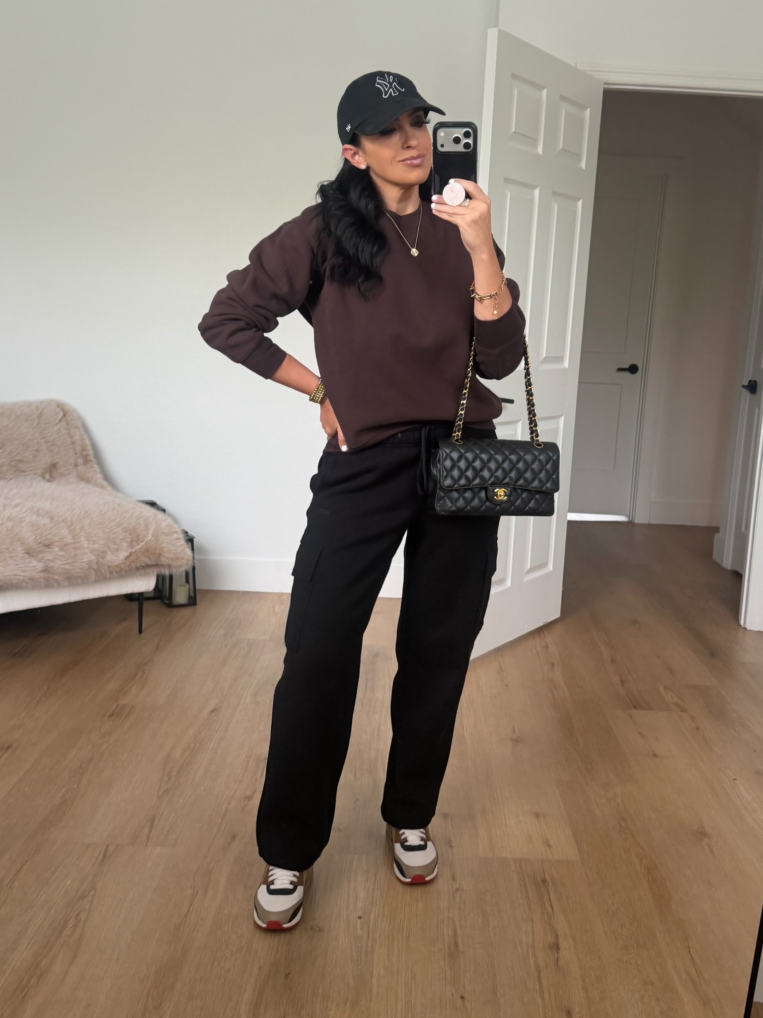 Cozy Sweatfleece Perfect Crew Sweatshirt wearing size small. Cozy Sweatfleece Mega Cargo™ Sweatpant wearing size small. 
