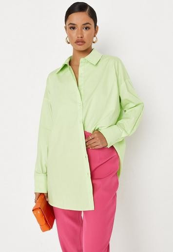 Missguided - Lime Poplin Extreme Oversized Shirt | Missguided (US & CA)