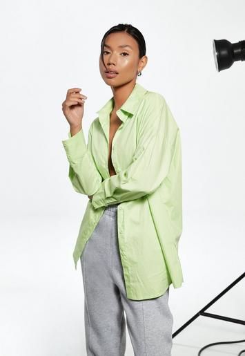 Lime Poplin Extreme Oversized Shirt | Missguided (US & CA)