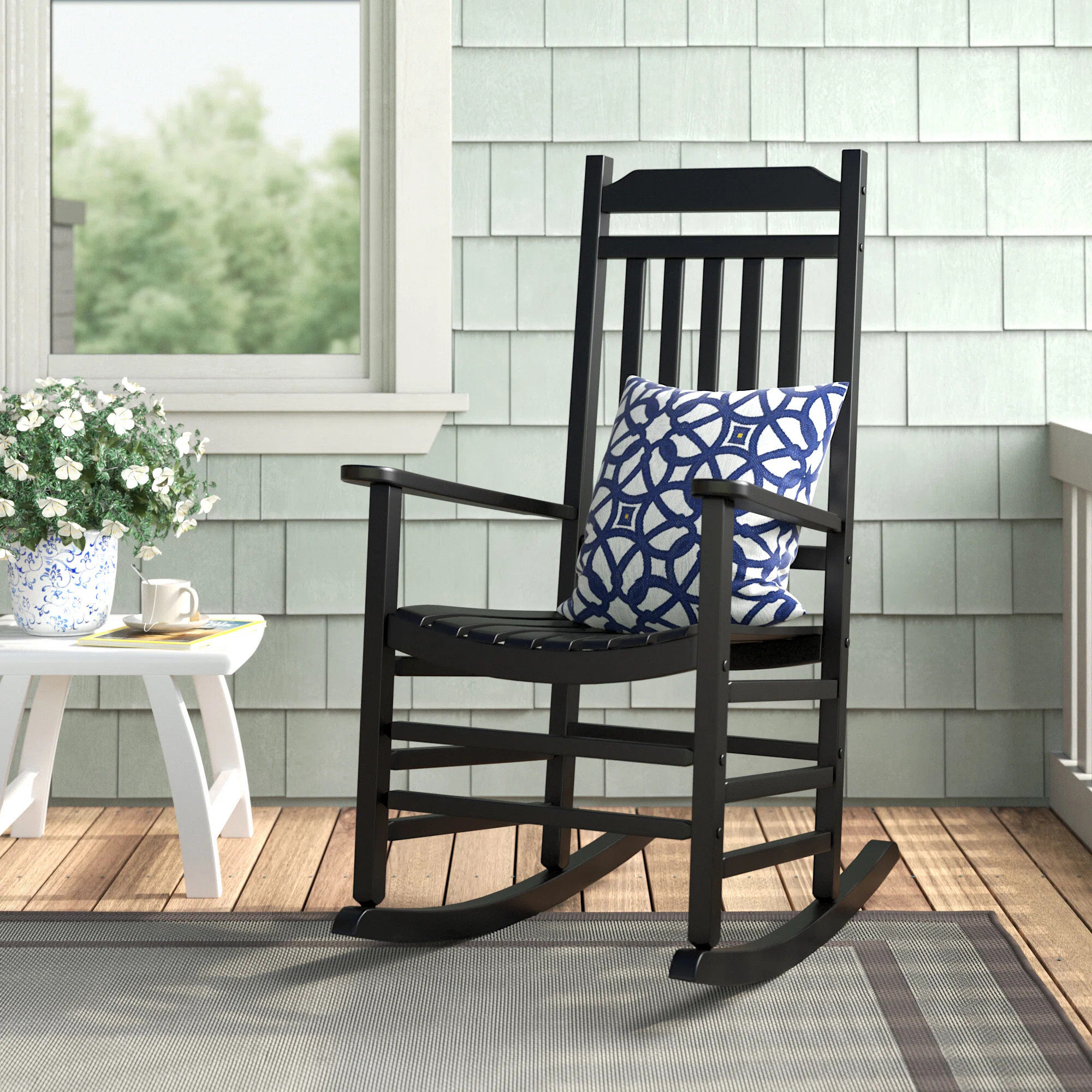 Andover Mills™ Hymes High Back Slat Rocking Chair, Solid Wood Outdoor Rocking Chair & Reviews |... | Wayfair North America