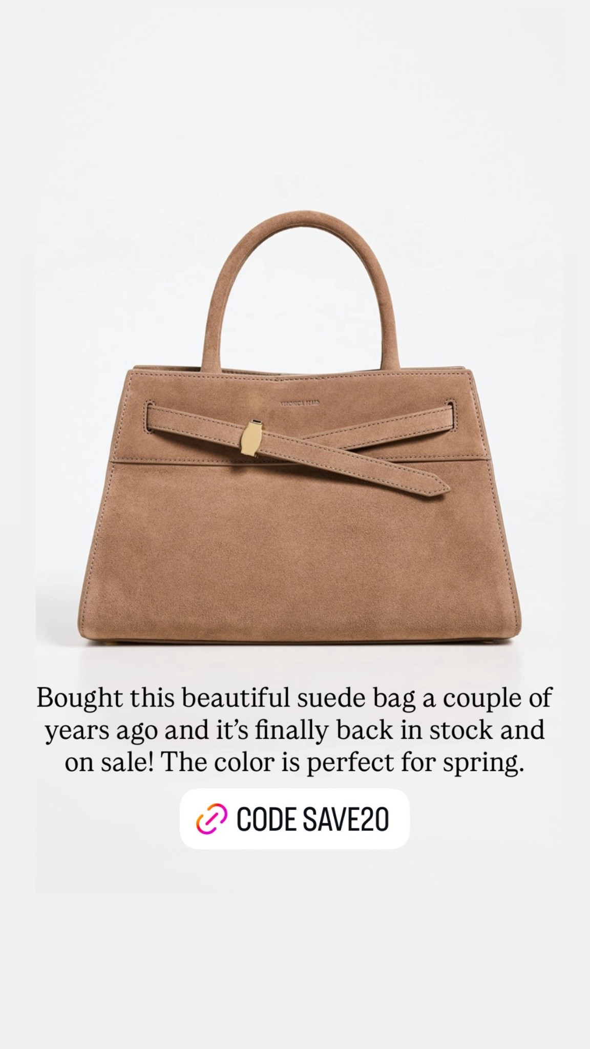 Bought this beautiful suede bag a couple of years ago and it's finally back in stock and on sale! The color is perfect for spring.

#LTKgrwm #LTKBeauty #LTKootd