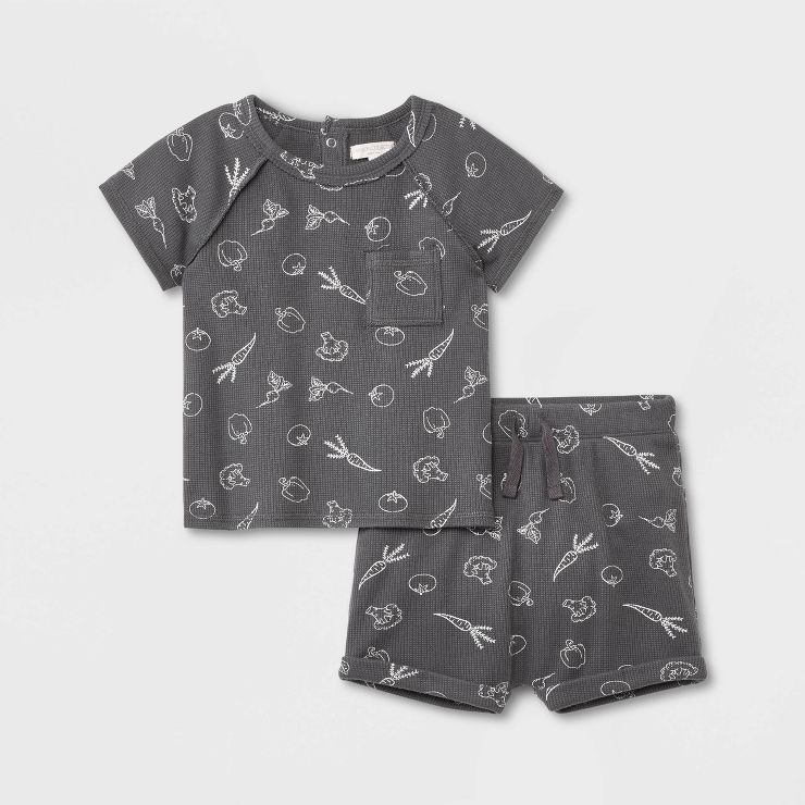 Grayson Collective Baby Veggies Thermal Top & Shorts Set - Gray | Target