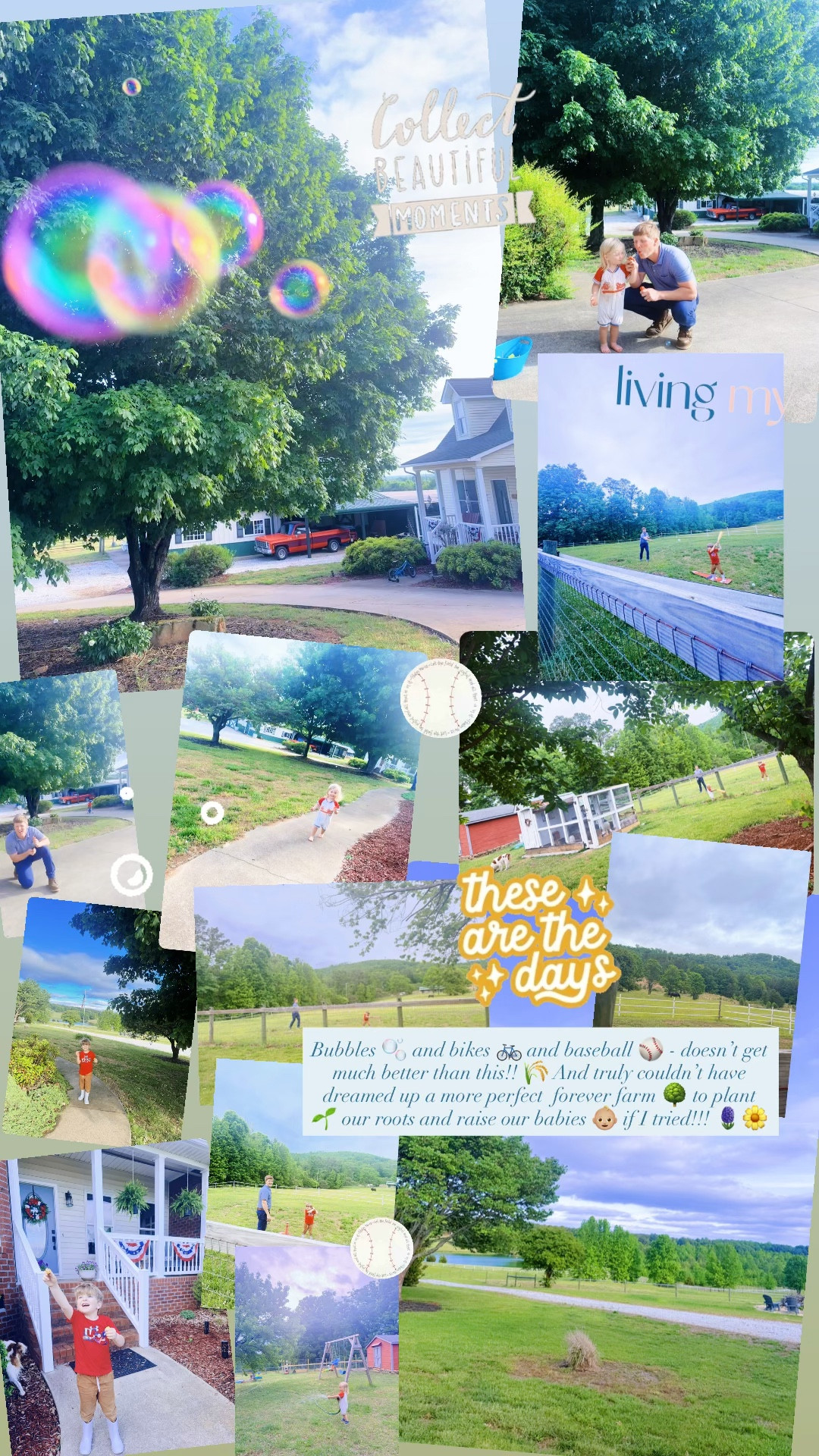 Bubbles 🫧 and bikes 🚲 and baseball ⚾️ - doesn’t get much better than this!! 🌾 And truly couldn’t have dreamed up a more perfect  forever farm 🌳 to plant 🌱 our roots and raise our babies 👶🏼 if I tried!!! 🪻🌼