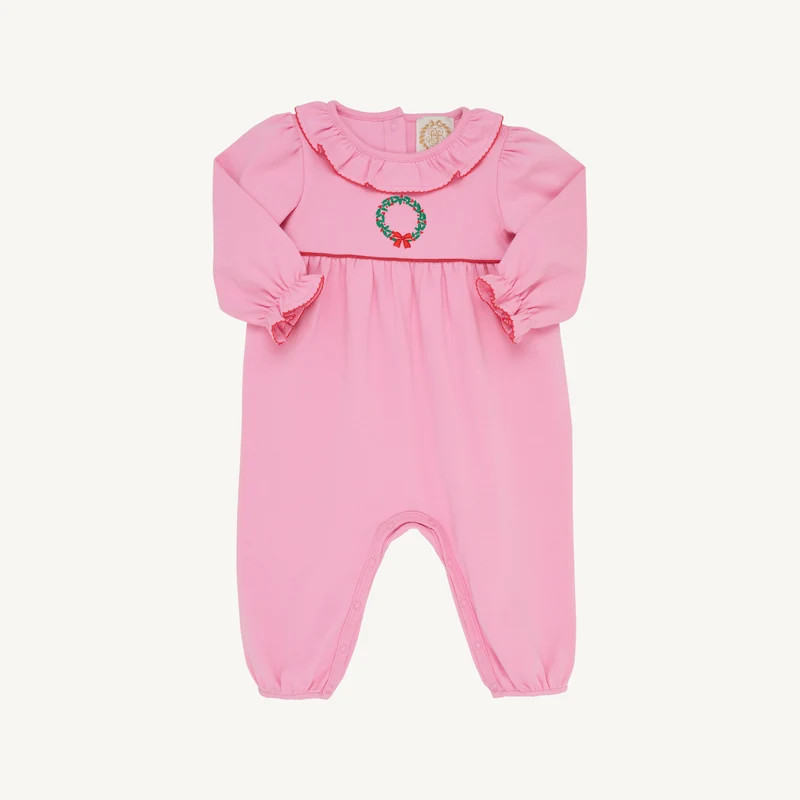 Long Sleeve Ramona Ruffle Romper - Hampton Hot Pink & Wreath | The Beaufort Bonnet Company