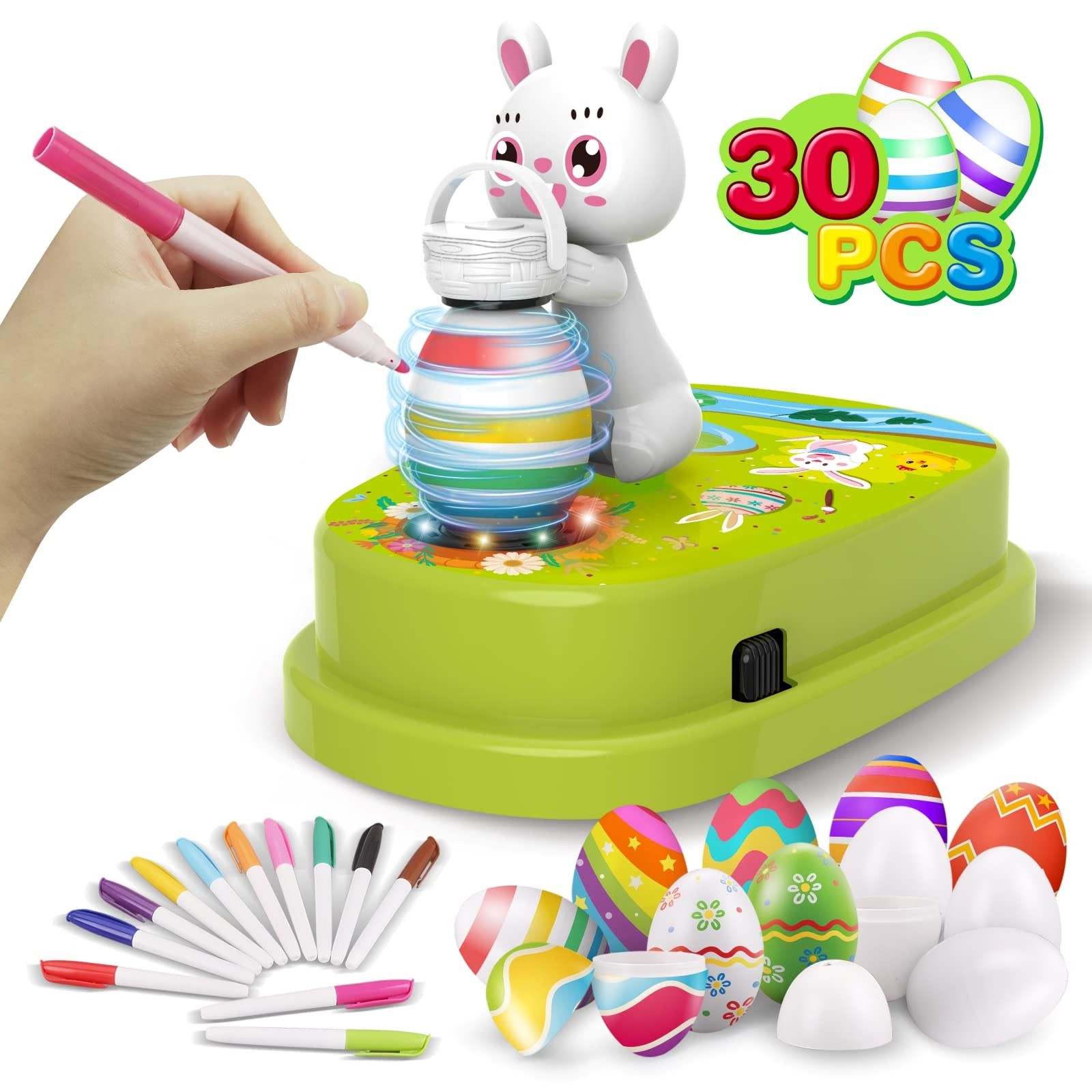 Engfa Easter Egg Decorating Kit with 30 Pcs Eggs and 12 Dying Markers Spinner, Easter Gifts for K... | Amazon (US)