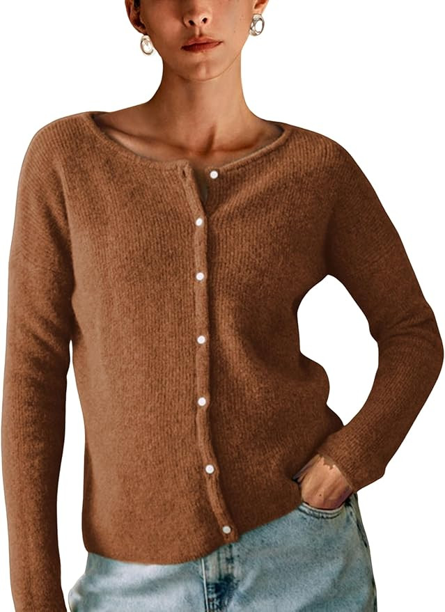 Lviefent Women Knit Cardigans Lightweight Casual Crew Neck Button Down Long Sleeve Sweater Jumper... | Amazon (US)