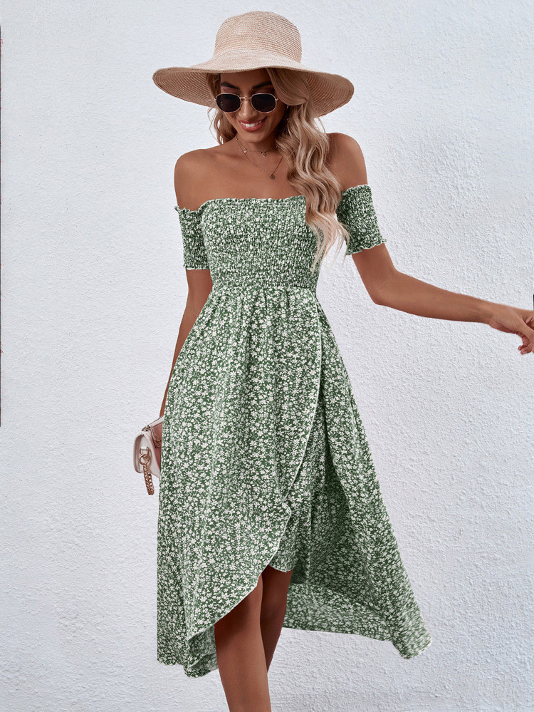 Ditsy Floral Off Shoulder Shirred Bodice Wrap Dress | SHEIN