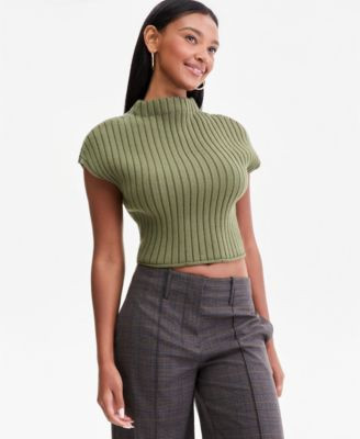 Bar Iii Women's Ribbed Cropped Sweater, Macy's Exclusive - Winter Moss | Macy's