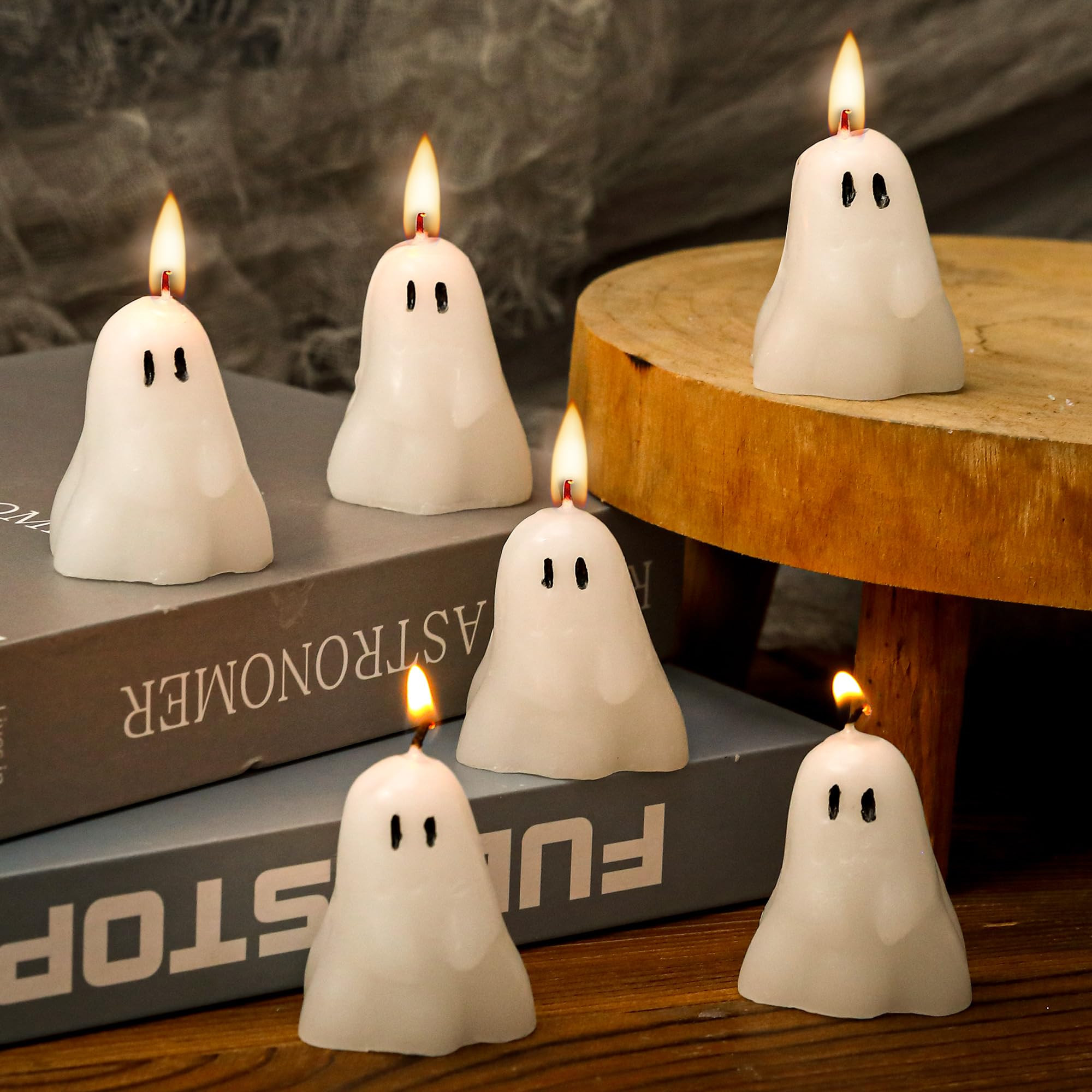 EBaokuup 6 PCS 2'' X 1.6'' Halloween Ghost Candles, Ghost Shaped Decor Candles, Fun Face Spooky Burning Candle for Halloween Party Home and Table Decorations | Amazon (US)