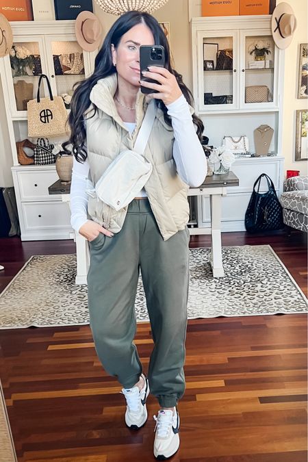 Mom on the go outfit, Lululemon outfit, joggers, puffer vest 

#LTKfit #LTKshoecrush #LTKstyletip