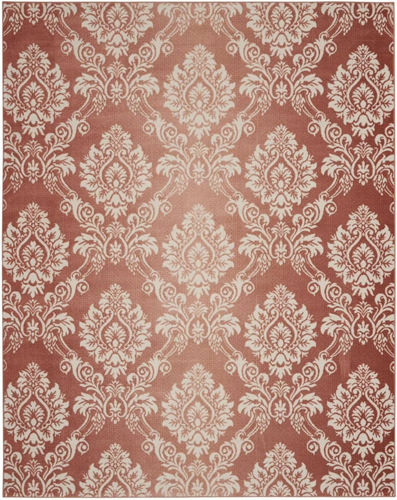 Nourison Elation Floral Brick Ivory 7'10" x 9'10" Area Rug, Easy Cleaning, Non Shedding, Bed Room... | Amazon (US)