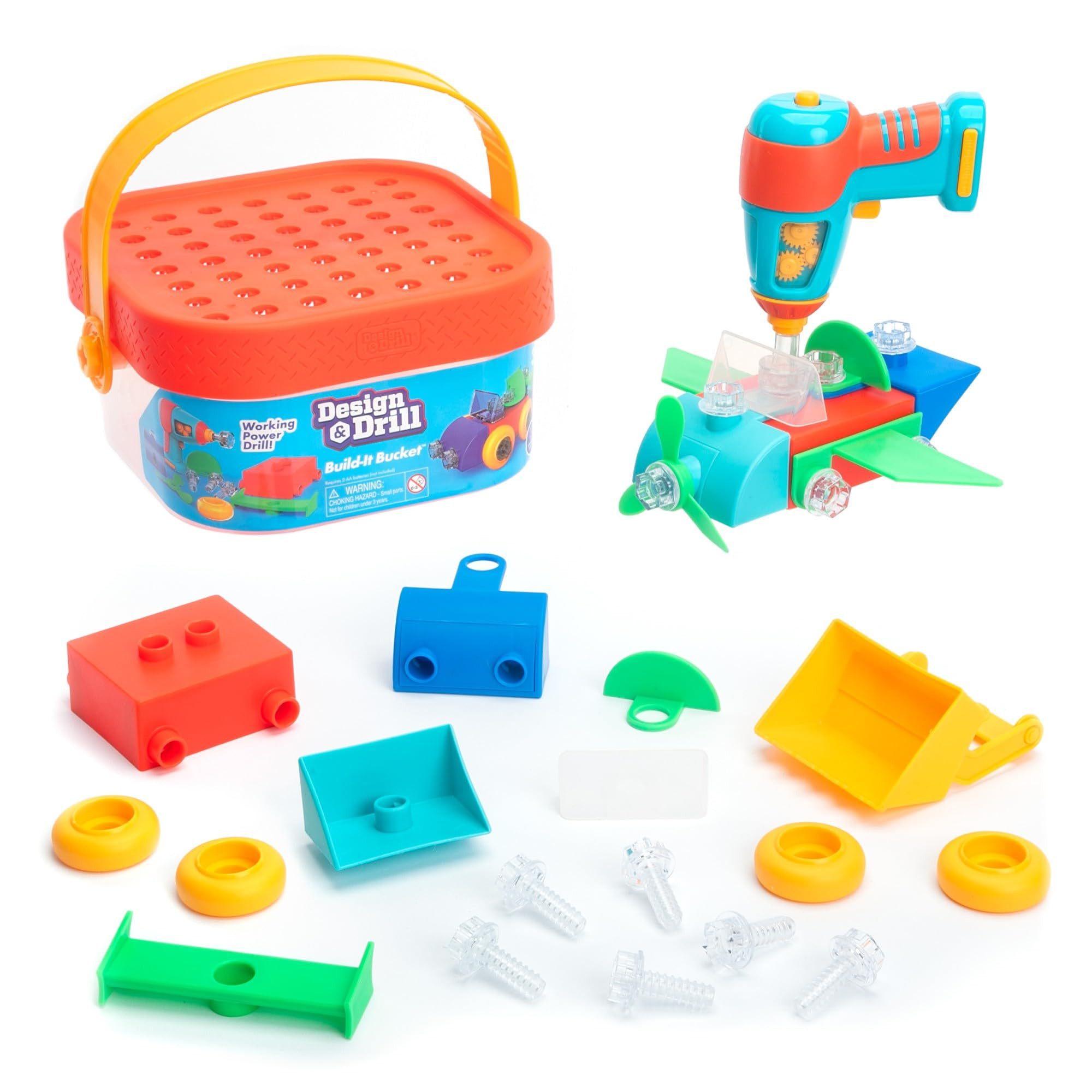 Educational Insights Design & Drill Build-It Bucket with Electric Drill Toy, 41 Pieces, Preschool... | Amazon (US)