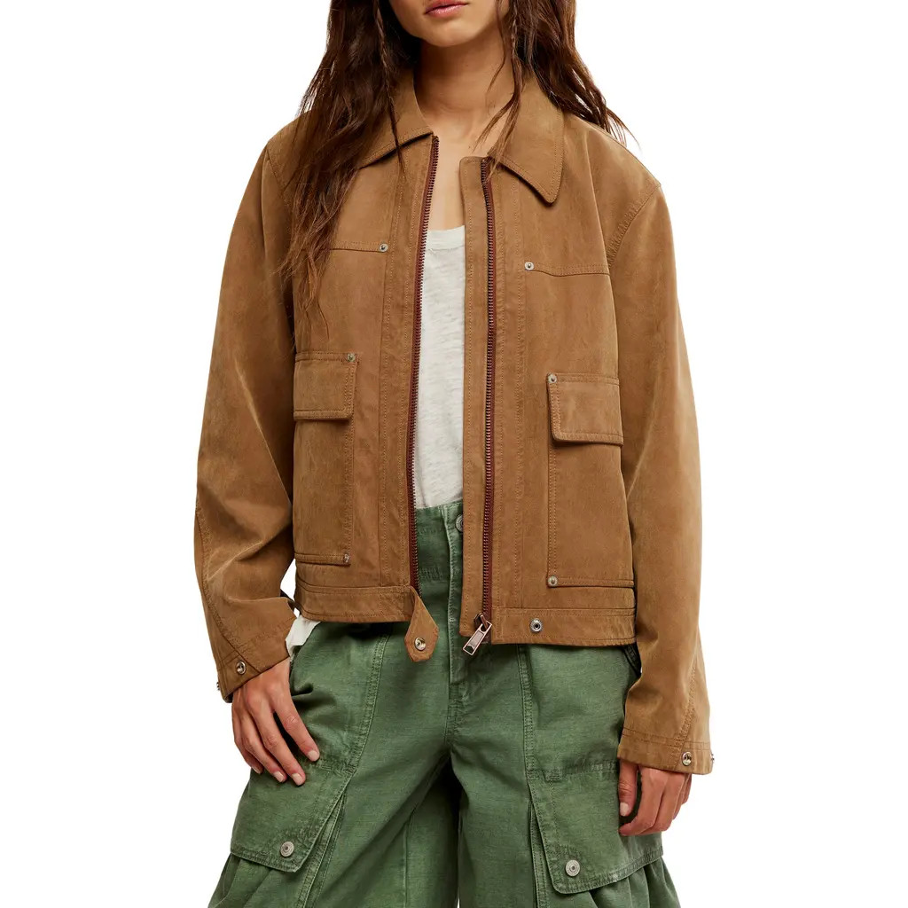 Free People Blair Faux Suede Jacket in Caramel Cafe at Nordstrom, Size Medium | Nordstrom